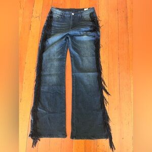 Fringe Accent Black Wide Leg Jeans